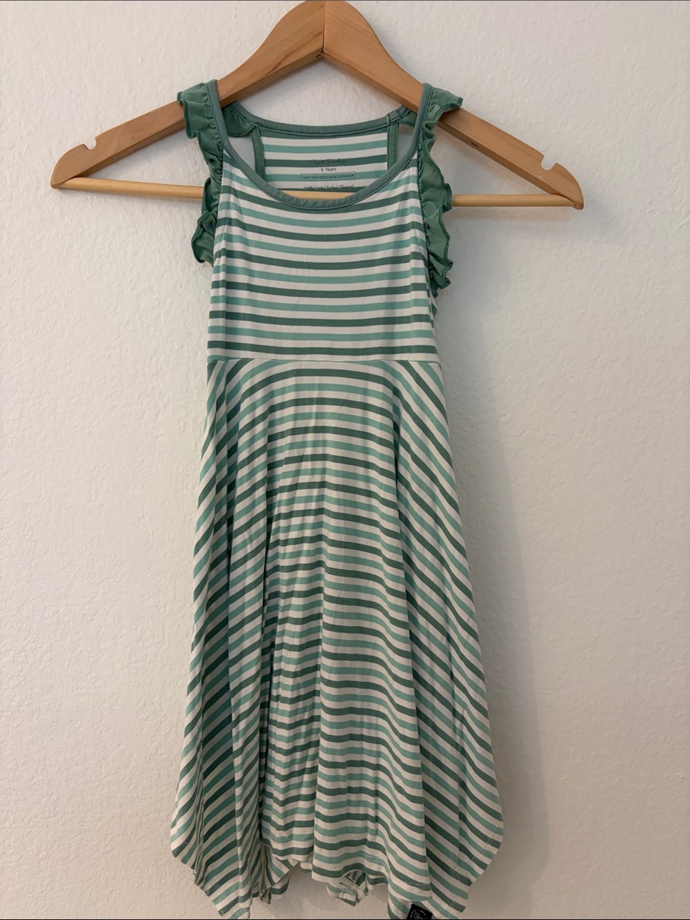 Girls' Striped Ruffle-Shoulder handkerchief Summer Dress in Mint Green & White